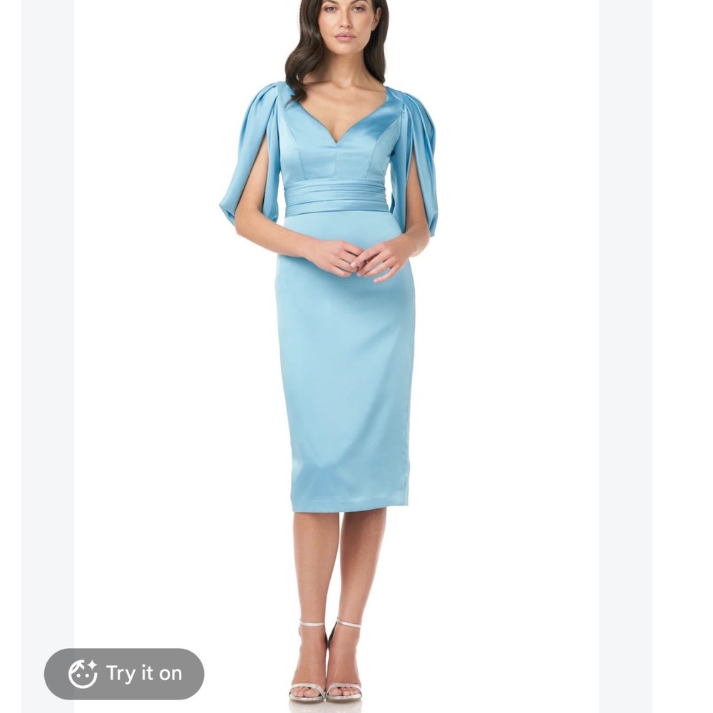 NWT $595 THEIA robins egg Blue Satin Crepe Cocoon Sleeve Cocktail Dress 4 6